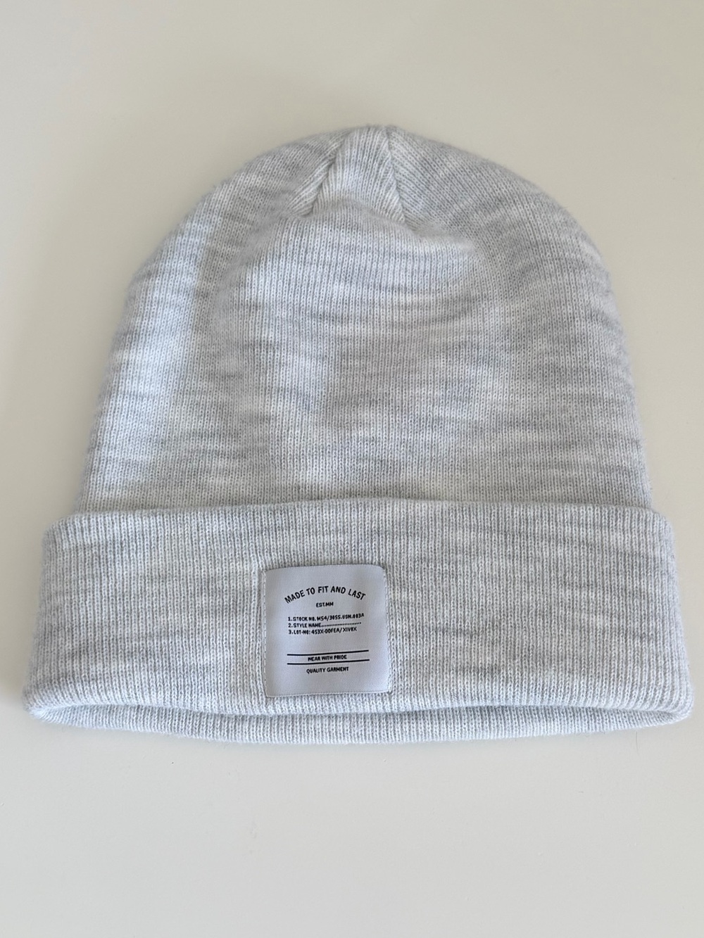 H&M Light Gray Knit Beanie with Front Patch